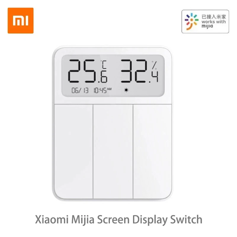 

Original Xiaomi Smart Screen Display Wall Switch Lamps Remote Control Wireless 3 Keys Temperature Humidity Display
