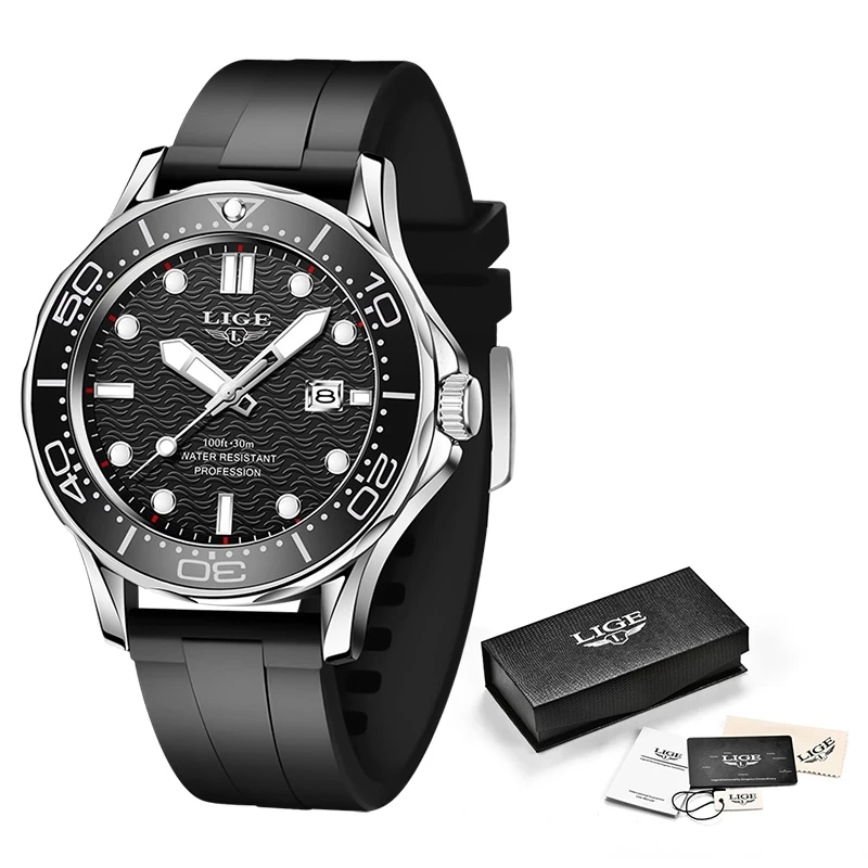 

LIGE Fashion Luminous Watch Men Brand Luxury Silicone Strap Waterproof Sport Date Quartz Wristwatches Casual Business Clock Male