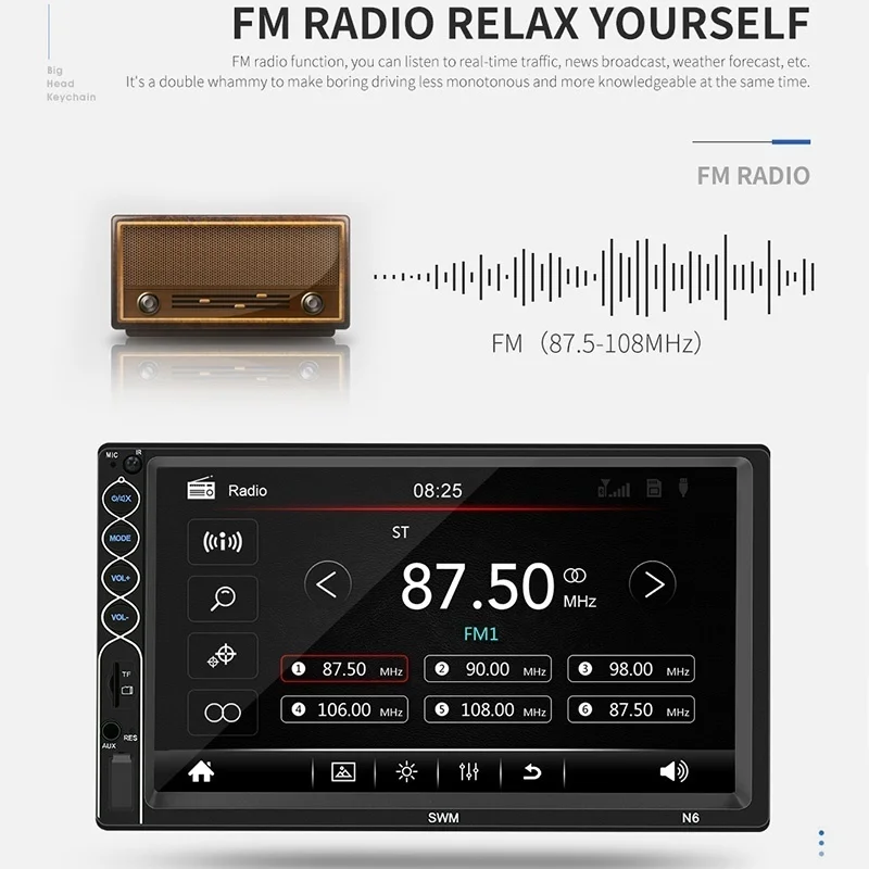 Автомобильный Bluetooth радиоприемник с сенсорным экраном 7 дюймов mp5 плеер FM радио