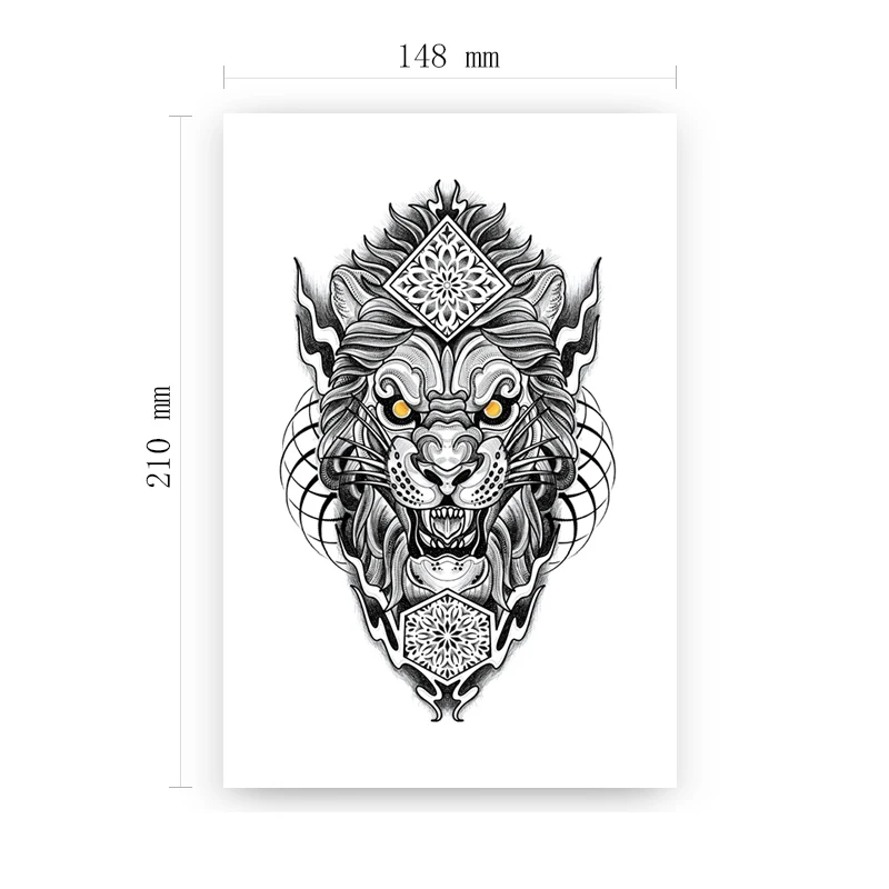 

Large Size Lion Orange Eyes Vatican Line Totem Tattoos for Men Stickers Body Arm Art Temporary Tattoo Legs Fake Tatoos for Women