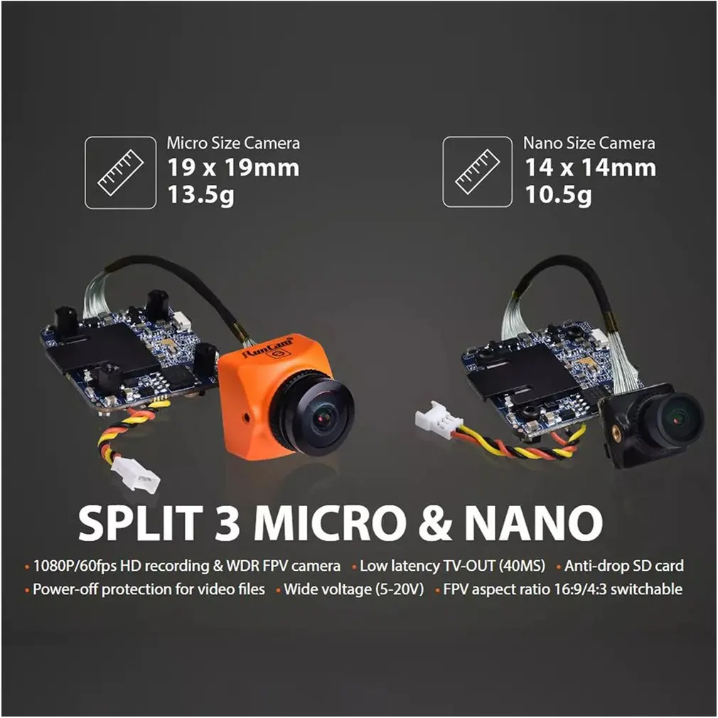 Сплит 3 Nano 1080P 60fps HD Запись WDR низкая задержка 16:9/4:3 NTSC/PAL переключаемая FPV камера для