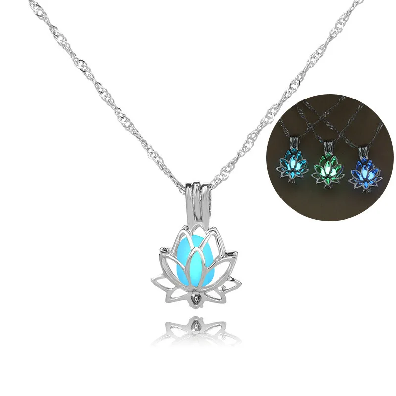 

2021 Yoga Lotus Pendant Jewelry Luminous Necklace Photo Box Fashion Jewelry Gift Accessories