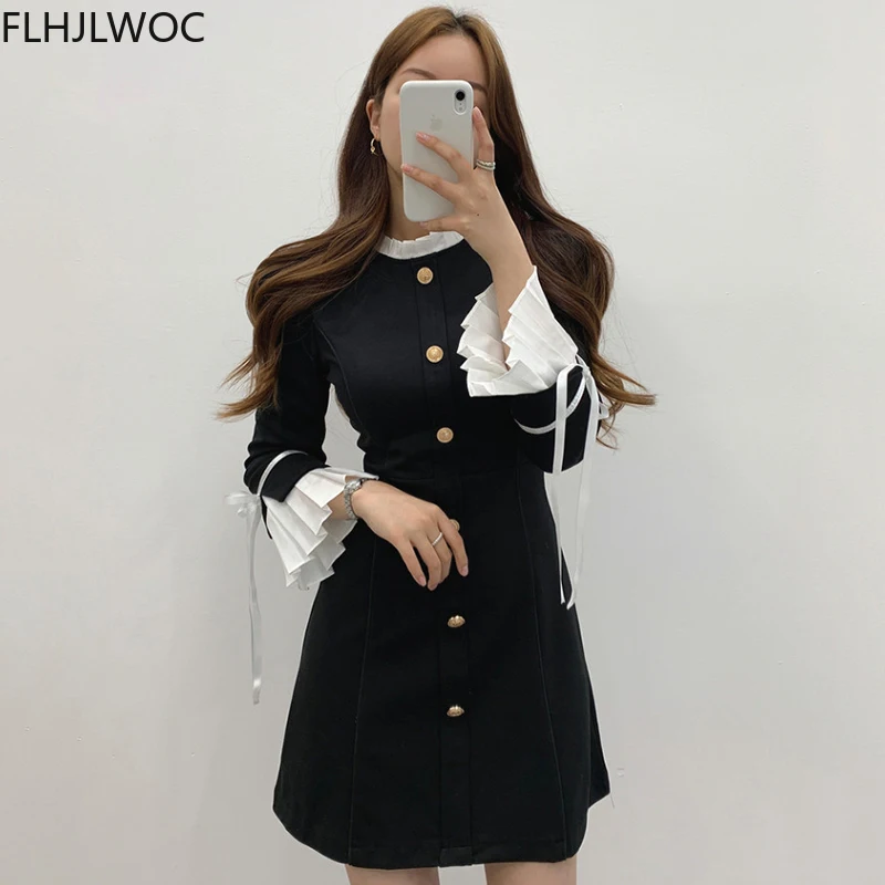 

Chic Korea Fenimine Vestidos Women Fashion French Style Design Slim Fitted Little Black Dress