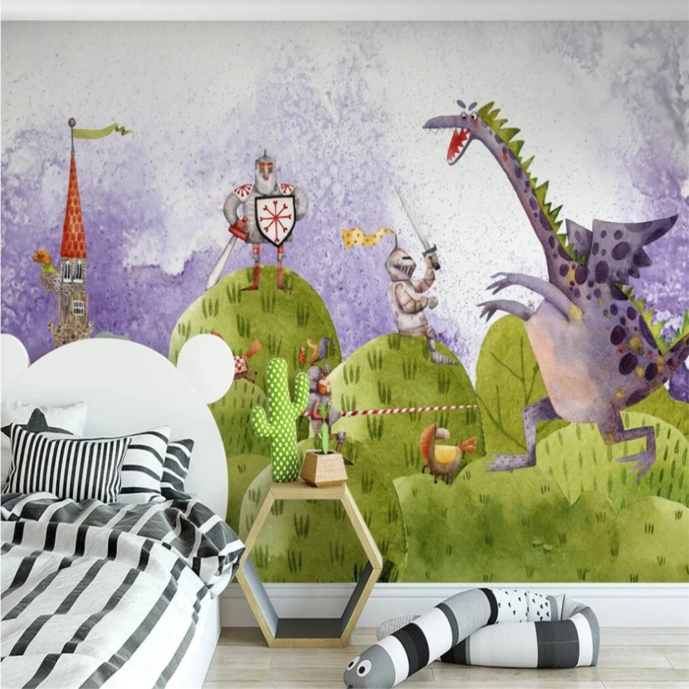 

Milofi custom large wallpaper mural Nordic cartoon castle knight children's room background wall paper decorative painting