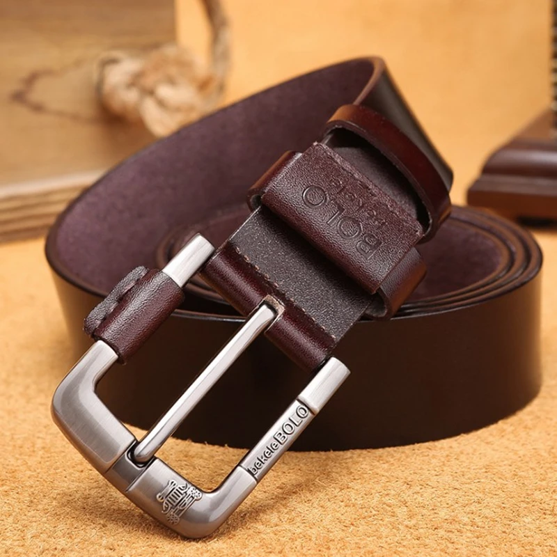 Ремень мужской из натуральной воловьей кожи повседневный винтажный с пряжкой