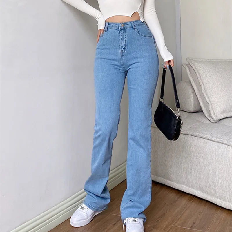 

Woman Jeans High Waist Clothes Wide Leg Denim Clothing Blue Streetwear Vintage Quality 2021 Fashion Harajuku Straight Pants