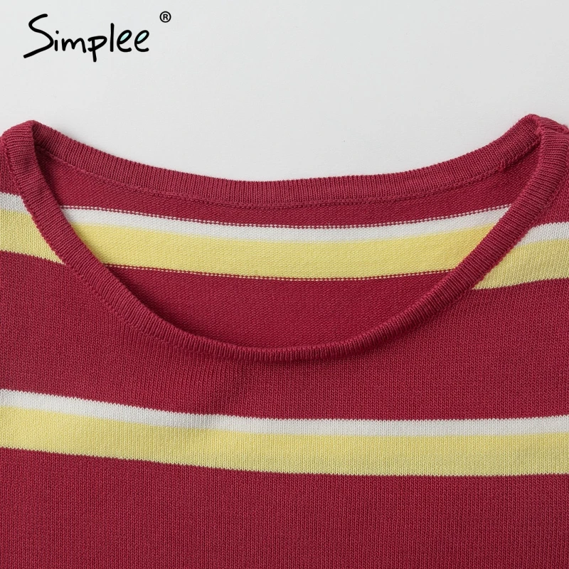 Simplee Красная полосой трикотажное облегающее женское платье с коротким рукавом