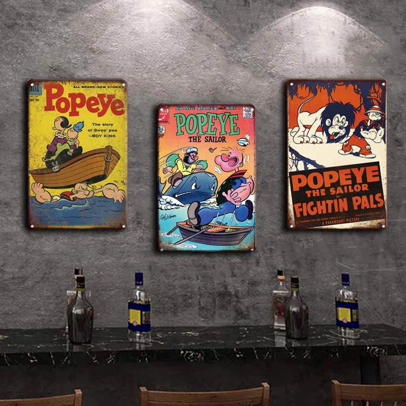 Popeye мультфильм металлическая Жестяная Табличка с надписью в винтажном стиле