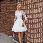 Короткое свадебное платье Verngo с рукавом 23, а-силуэт, кружевное свадебное платье с открытыми плечами, уличное платье невесты, 2020