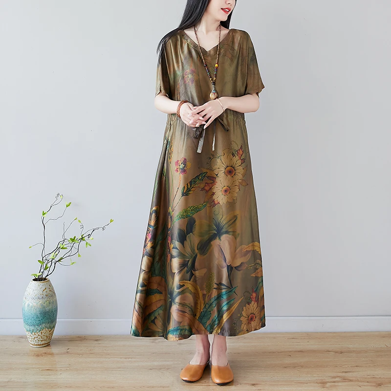 Платье макси Лулу в китайском стиле женское длинное с V-образным вырезом