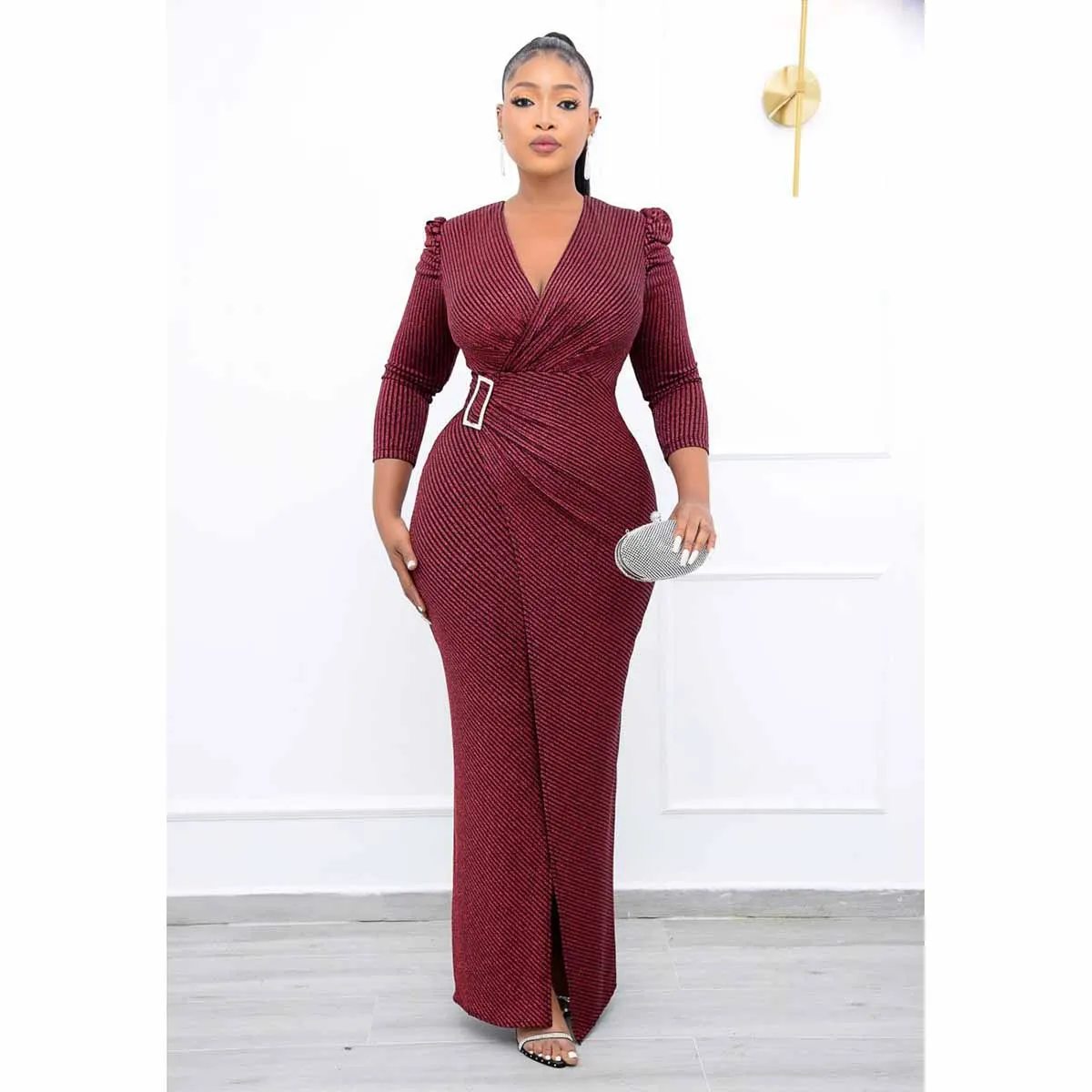 

Long Bodycon African Dresses for Women 2021 Maxi Dress African Clothes Dashiki Sexy High Split V-neck Gown Robe Africaine Femme
