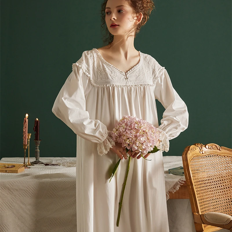 

Nightgown Cotton Sleepwear Women Elegance Romantic Nightgowns Lady Night gown Long sleeve Nightdress Autumn