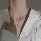 Двухслойное женское ожерелье с бабочкой, складываемая цепочка до ключиц, 2021, трендовая бижутерия на шею, в стиле kpop, винтажный кулон