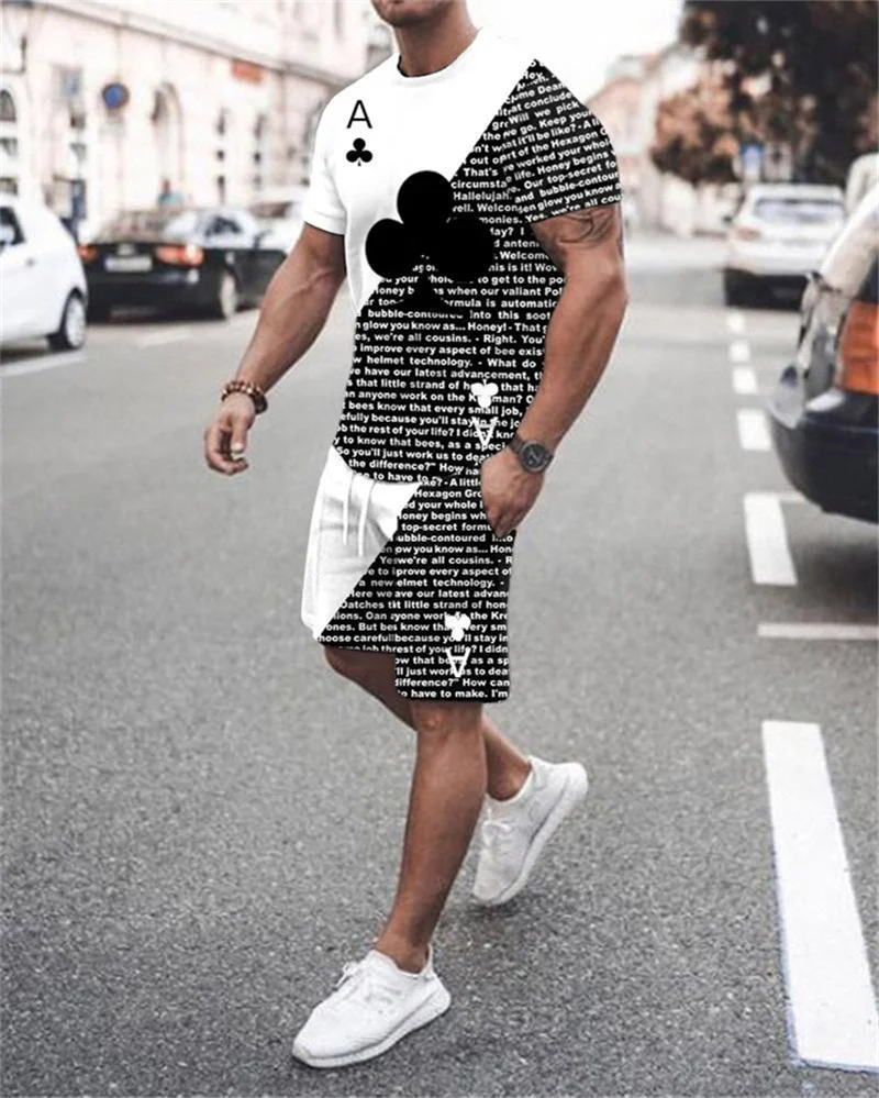 

Men's Sports Sets T-Shirt + Shorts Workout Clothes 2-Piece Set of Sky Letters 3D Creative Printing Short-Sleeved Sportswear
