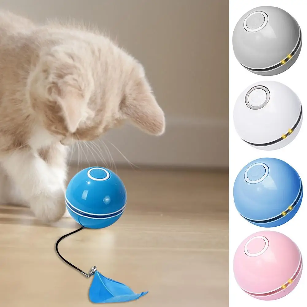 

New Rotating Ball Colorful LED Light With Bell And Feather Toys USB Rechargeable Cat Kitten Ball Toy Smart Interactive Cat Toy