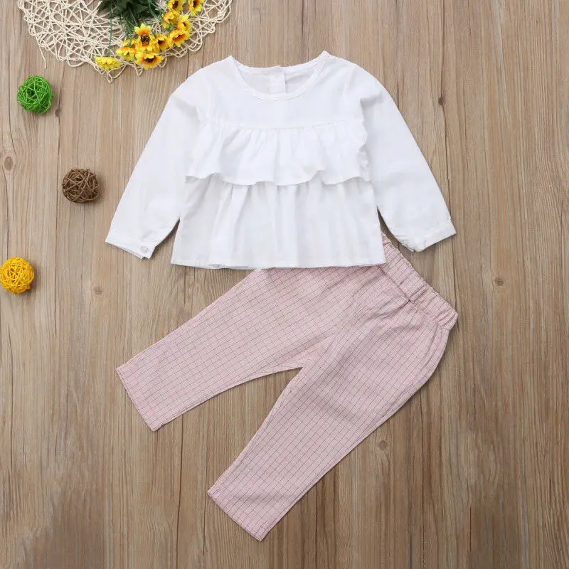 2018 новая осенняя одежда для маленьких девочек 2 предмета белые футболки с