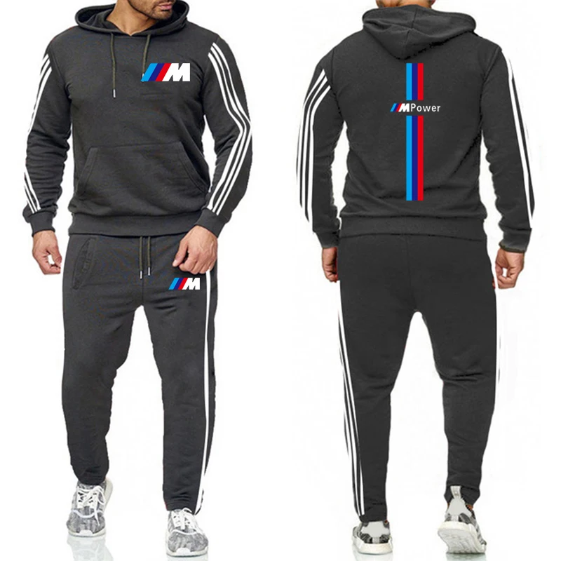 

2021 Fashion Spring Men Sets Gradient Zipper BMW Hoodie+Pure cotton Pant Casual Tracksuit Male Sportswear Gym Brand Men Clothing