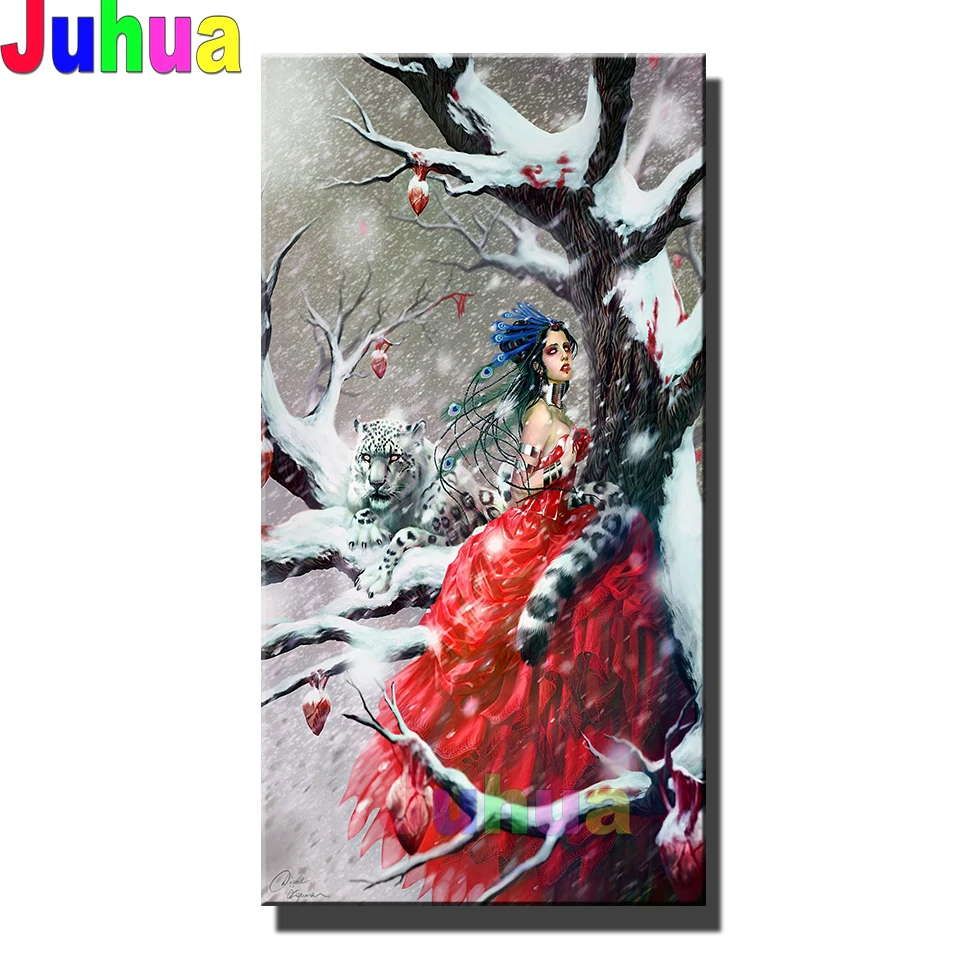 Алмазная 5d картина снежно-красное платье для девочек вышивка из страз мозаика с