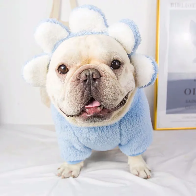 Толстовка с капюшоном в виде французского бульдога подсолнуха милое зимнее