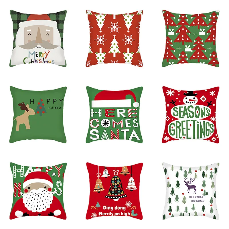 

Merry Christmas Pillow Covers Polyester Printed Pillowcase Red Color Cartoon Santa Claus Cushion Cover Home Livingroom Decor