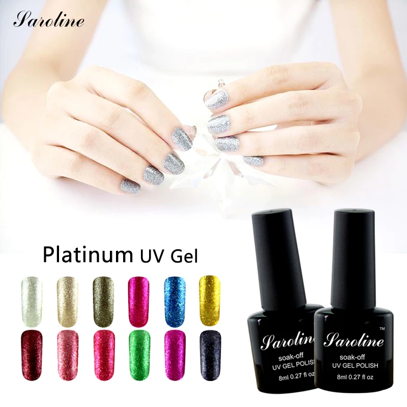 Saroline Bling чистый цвет УФ гель для ногтей Блестящий полуперманентный Платиновый Lucky