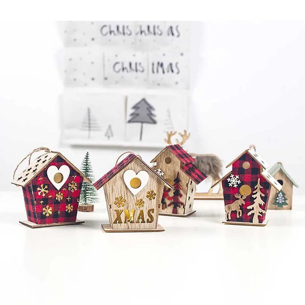 Светодиодный деревянный дом забавная Рождественская елка висячие украшения