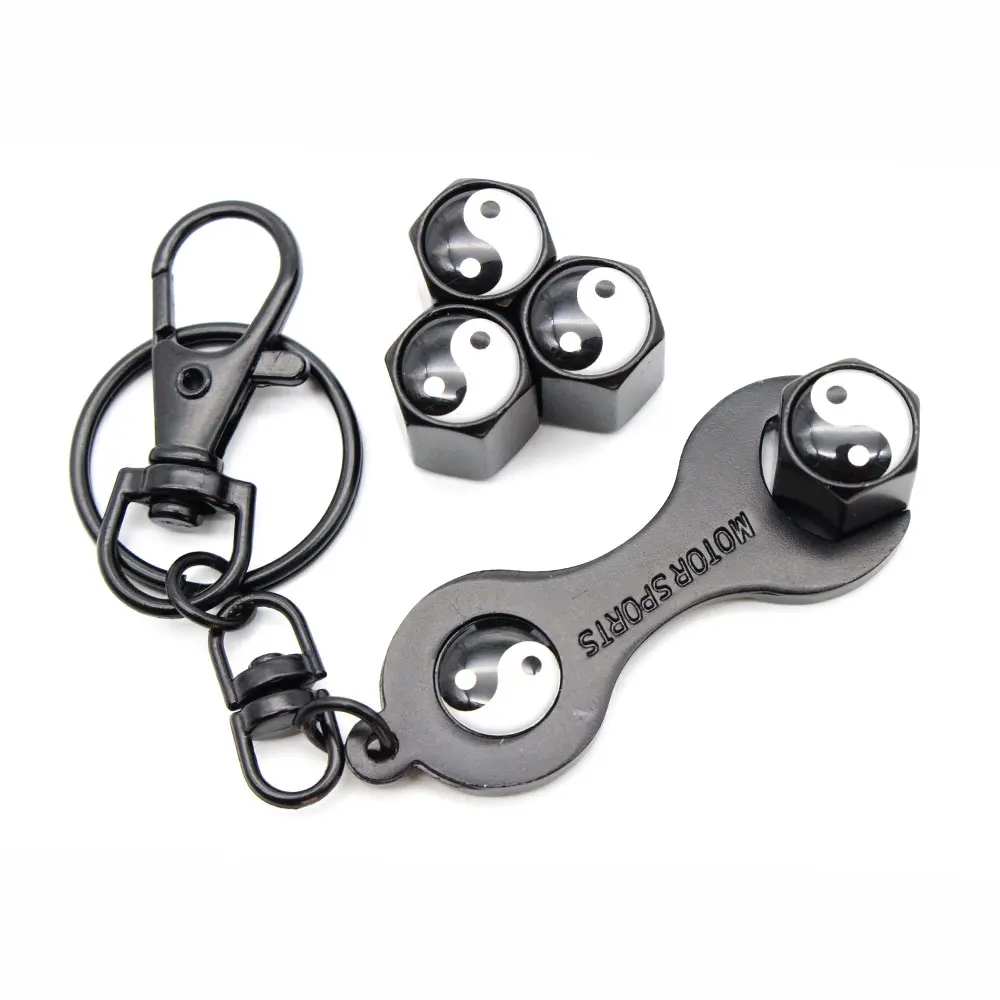 5Pcs/Set Tai Chi Style Anti theft Emblem Auto Car Wheel Tire Air Valve Caps With Wrench Keychain Zinc Alloy Stem Dust Cover Acce|Стержни и