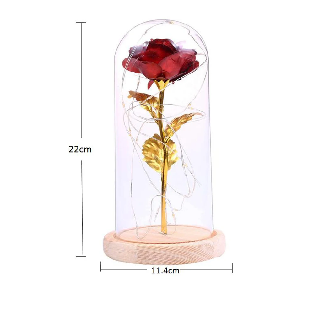

Birthday Gift Beautiful Preserved Rose Flower LED Light with Glass Cover Wooden Base Valentines Day Wedding Gift