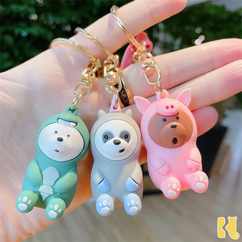 

Korean Cartoon Three Bear key Chain Cute Unicorn Pendant Bear Glue Doll Car Key Chain Small Gift