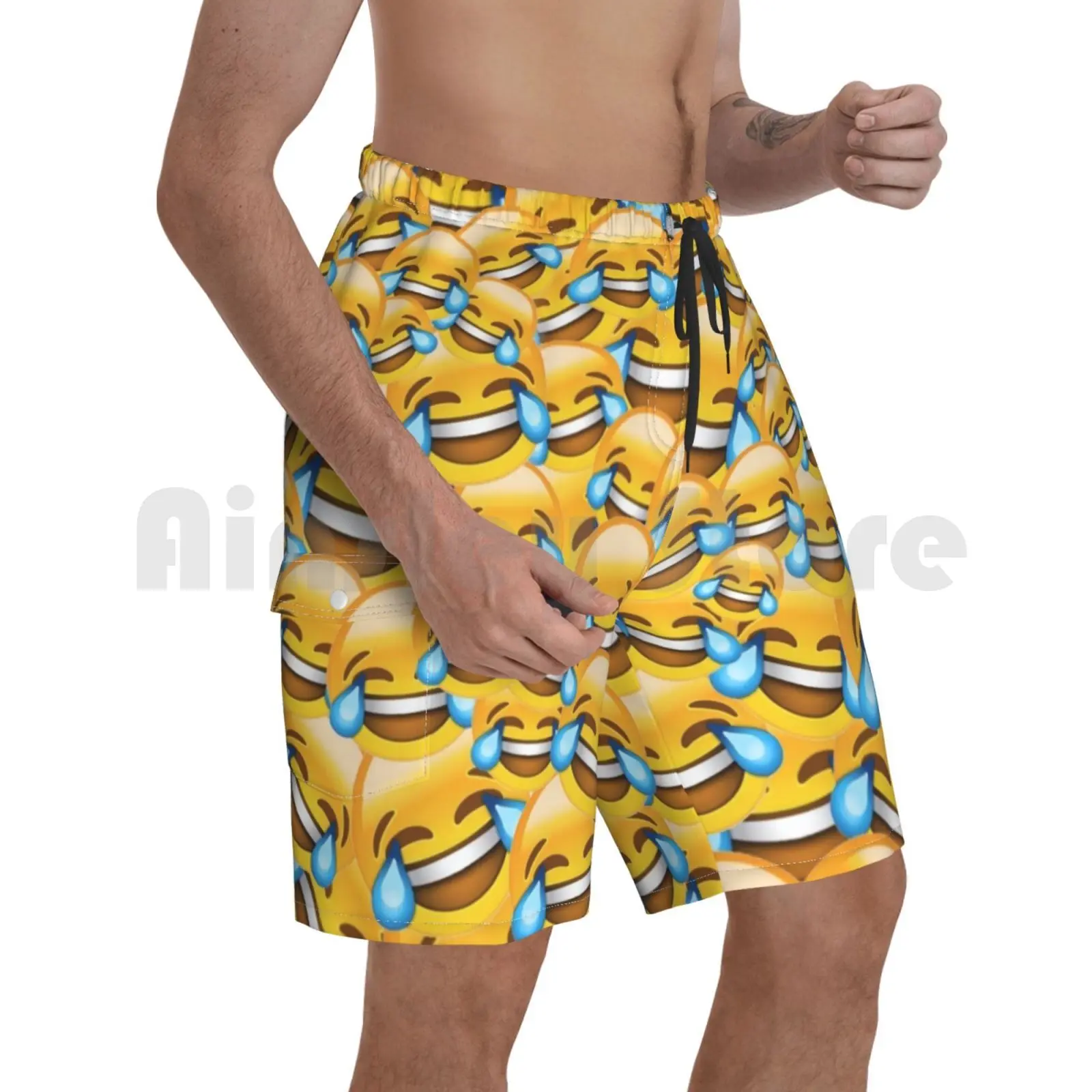 

Laughing Beach Shorts Men Beach Pants Swimwear Design Pattern Layer Art Artwork Book Top Drink Tablet Case Laughing