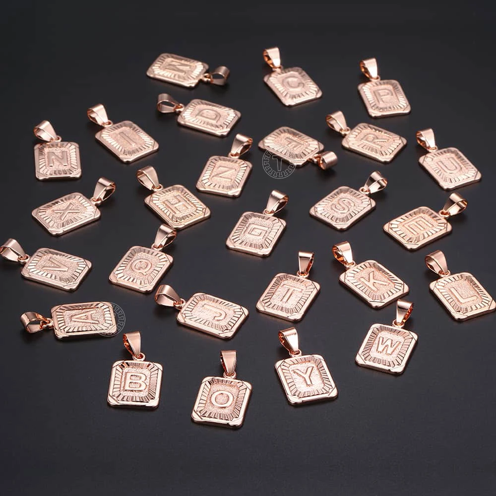 Подвеска из нержавеющей стали квадратная розовое золото ожерелье с буквами