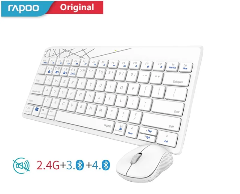 Rapoo 8000M многомодовая Бесшумная Беспроводная клавиатура мышь комбо Bluetooth 3,0& 4,0 RF 2,4G переключение между 3 устройствами - Цвет: White X220T NEW