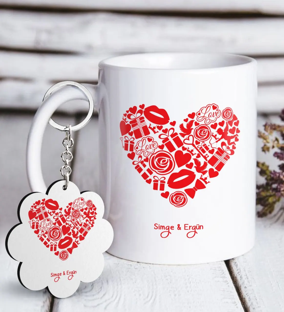 

Персонализированные ко Дню Святого Валентина Белая кружка и цепочка для ключей Подарочный Seti-49