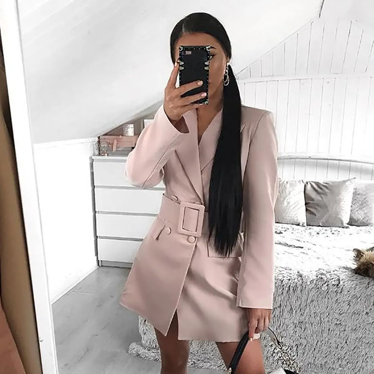 2019 Модный повседневный Женский блейзер однотонный элегантный пиджак с длинным