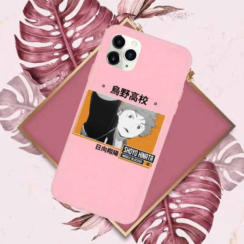 

Volleyball boy Haikyuu Anime Phone Case Pink Candy Color for iPhone 11 12 mini pro XS MAX 8 7 6 6S Plus X SE 2020 XR