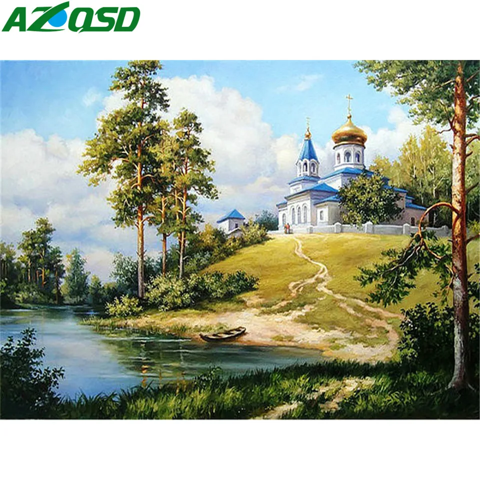 AZQSD полная круглая Алмазная картина, летняя живописная ручная работа, домашний декор, алмазная вышивка, распродажа, пейзаж, картина, стразы
