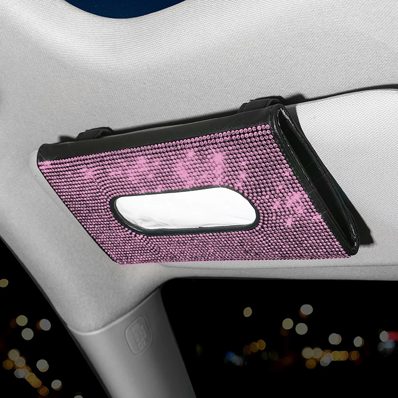

Car Sun Visor Tissue Boxes Holder for Car Hanging on Visor Auto Interior Storage Car Decor Pink Car Diamond Accessories for Girl