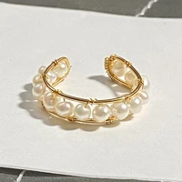 graceful freshwater natural pearls geometric open rings ethnic wedding ring multicolor beads golden ring accessories for women
