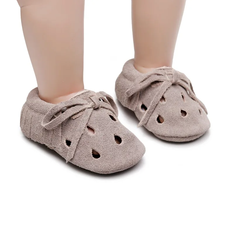 Zapatos huecos de cuero PU para beb&eacute;, mocasines con borla y lazo, suela suave, antideslizante, para cuna, para primeros pasos, 2022-4