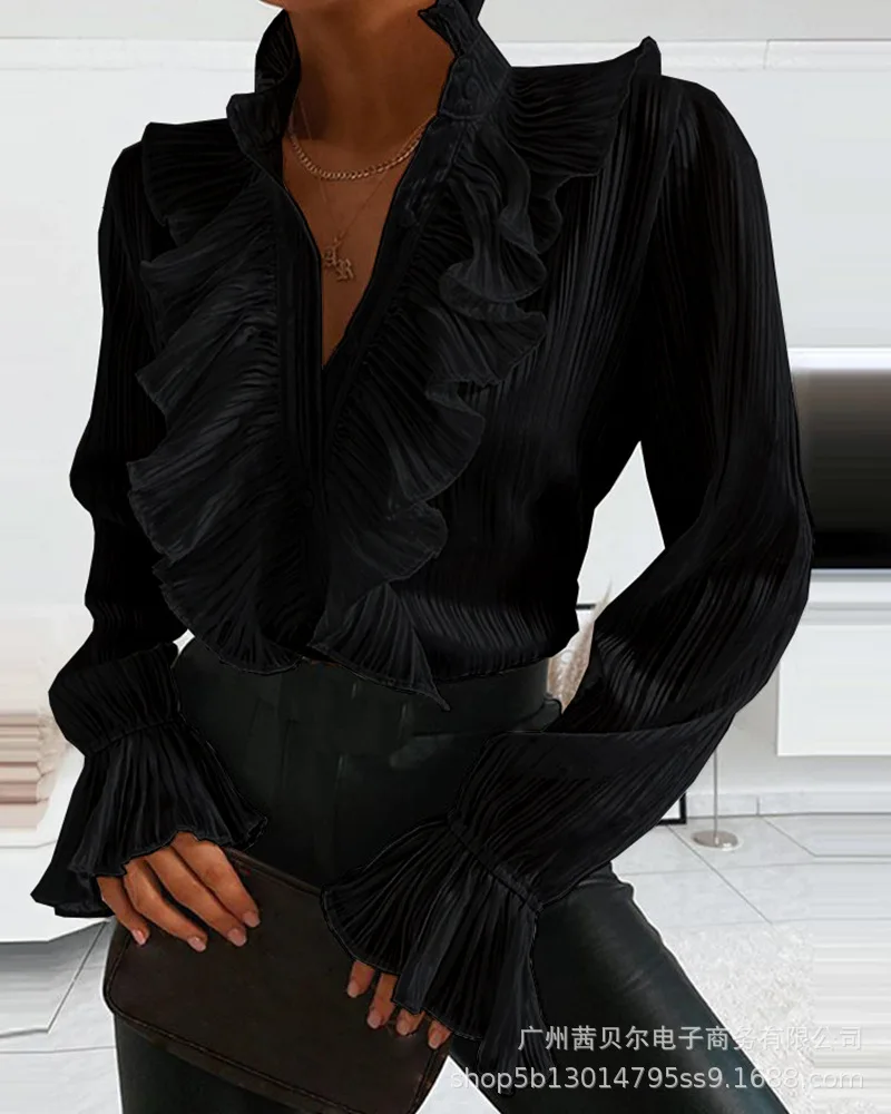 Новинка 2021 джинсовая рубашка с оборками и длинным рукавом |