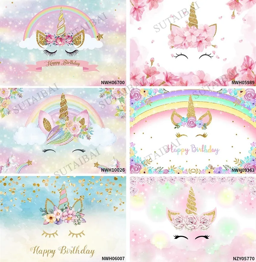 

Birthday Party Photography Backgrounds Rainbow Flower Gold Dots Unicorn Backdrops Baby Shower Child Photozone for Photo Studio