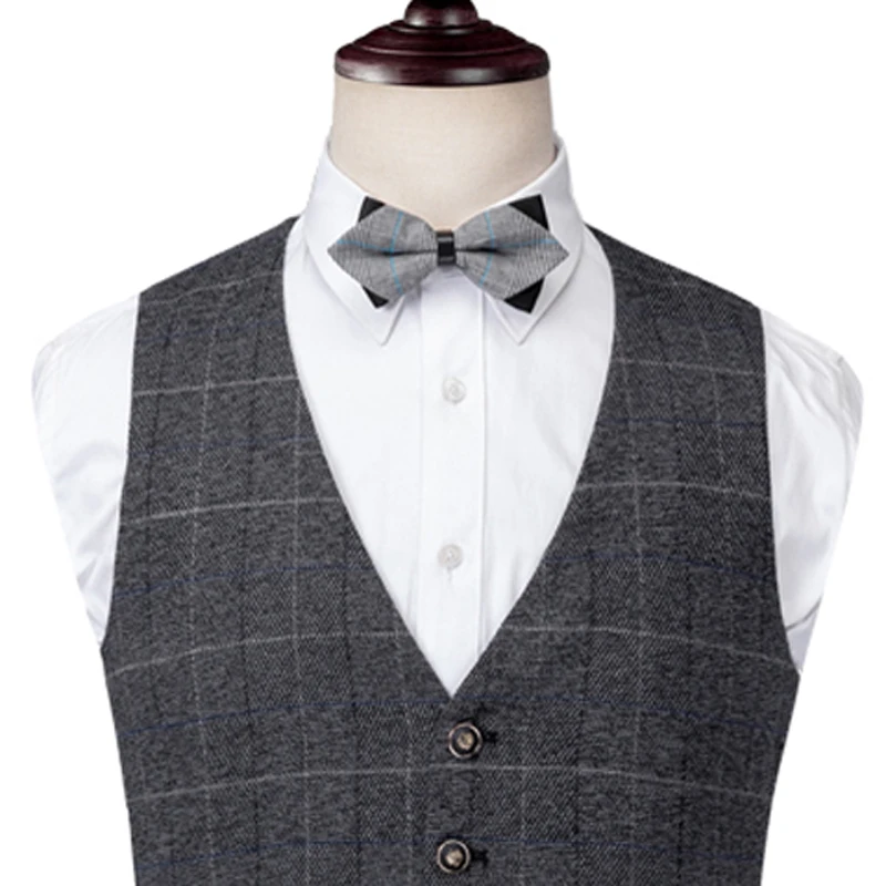 Мужской твидовый Приталенный жилет серый клетчатый деловой в елочку британском
