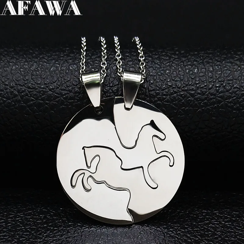 2PCS Fashion Horse Stainless Steel Chain Necklace for Women Horse Accessories Couple Necklace Jewelry Gift cadenas mujer N725S01