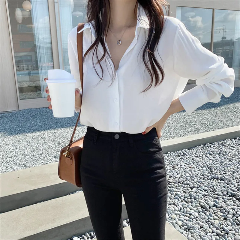 Рубашка Sungtin Женская Офисная с длинным рукавом Повседневная Блузка в Корейском