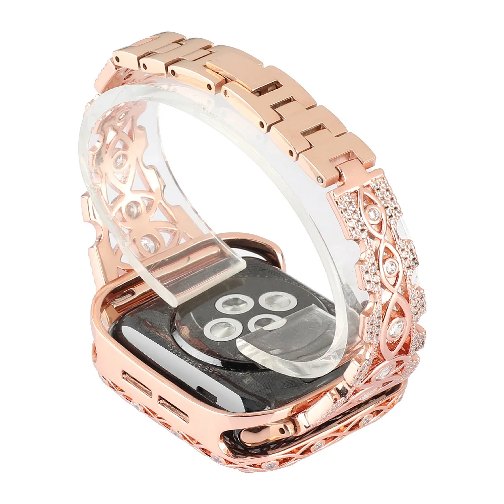 Luxury Women Bracelet Diamond Strap for Apple Watch 8 Band Series 7 6 SE 5 4 3 with Metal Case Cover 41mm 45mm 40mm 44mm Bumper