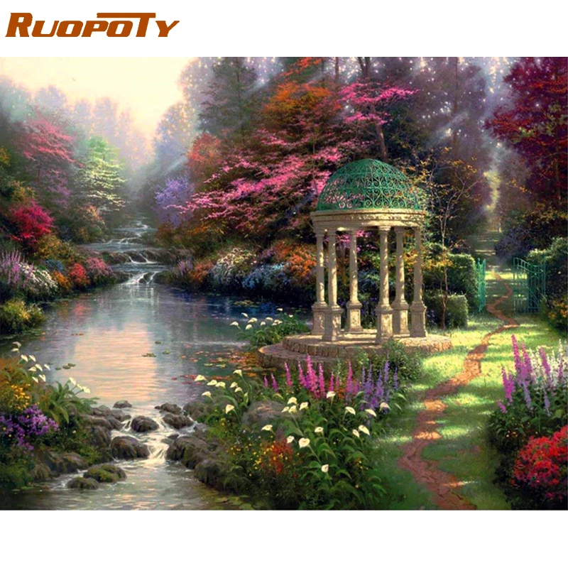 RUOPOTY Рамка Картина Diy Краска ing по номерам сад пейзаж краска для взрослых