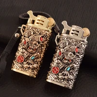 carving brave troops retro kerosene lighter windproof creative grinding wheel gasoline lighter personality collection mens gift