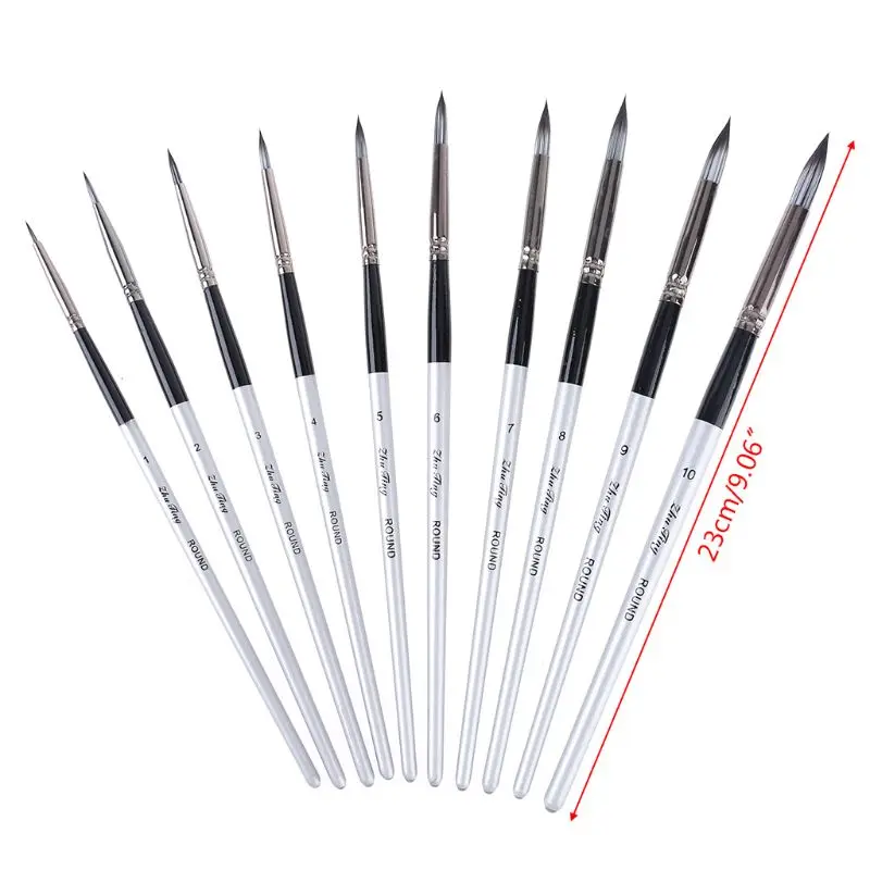 

10 Pcs Nylon Hair Artist Paint Brush Round Point Tip Set Tool Long Handle Acrylic Watercolor Supply