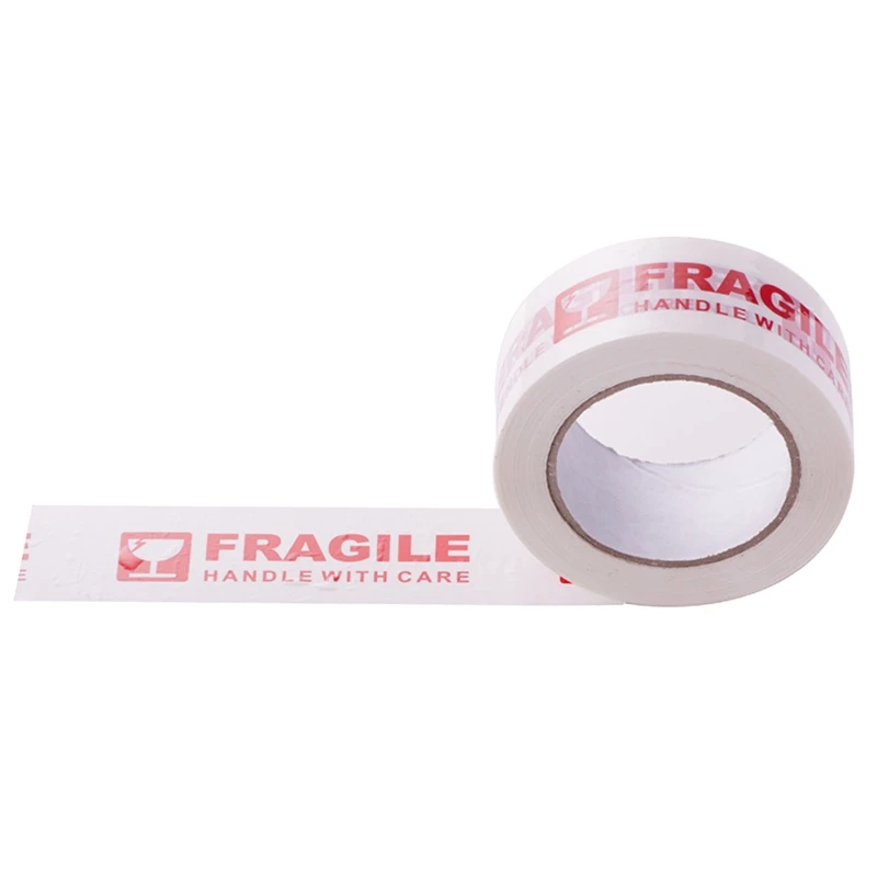 

White and Red Fragile Packing Tape Handle with Care Bopp Shipping Warning Sticker Label 100m x 50mm