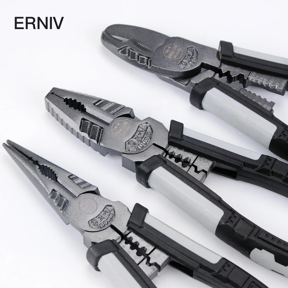 ERNIV Cutting Pliers Set Wire Stripping Crimping Tool Cable Cutter Stripper Long Nose Diagonal CR-V Clamp Multitools Repair | Инструменты